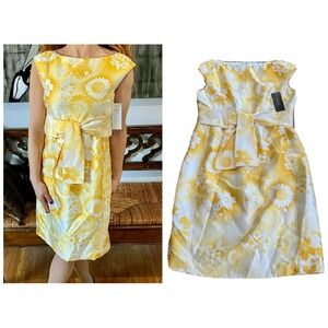 Teri Jon by Rickie Freeman Yellow Floral Silk Dress NWT 4 Spring Wedding Guest